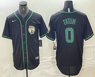 Men's Boston Celtics #0 Jayson Tatum Black With Patch Cool Base Stitched Baseball Jersey