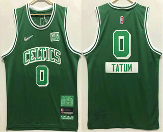 Men's Boston Celtics #0 Jayson Tatum Green 75th Anniversary Diamond 2021 Stitched Jersey With Sponsor