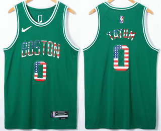 Men's Boston Celtics #0 Jayson Tatum Green USA Flag 75th Anniversary Diamond 2021 Stitched Jersey