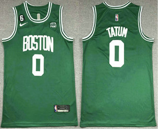 Men's Boston Celtics #0 Jayson Tatum Green With 6 Patch Jordan Stitched Jersey With Sponsor