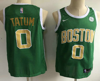 Men's Boston Celtics #0 Jayson Tatum Green With Gold Name Nike Swingman 2018 playoffs Earned Edition Stitched Jersey With The Sponsor Logo