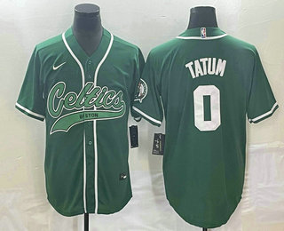 Men's Boston Celtics #0 Jayson Tatum Green With Patch Stitched Baseball Jersey