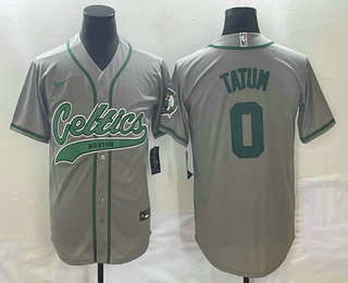 Men's Boston Celtics #0 Jayson Tatum Grey With Patch Stitched Baseball Jersey