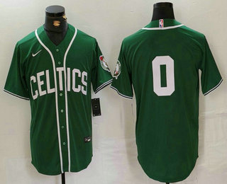 Men's Boston Celtics #0 Jayson Tatum No Name Green Stitched Baseball Jersey
