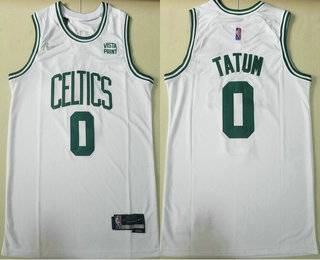 Men's Boston Celtics #0 Jayson Tatum White 75th Anniversary Diamond 2021 Stitched Jersey With NEW Sponsor