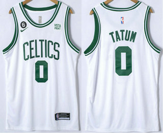 Men's Boston Celtics #0 Jayson Tatum White With 6 Patch Nike Stitched Jersey With Sponsor