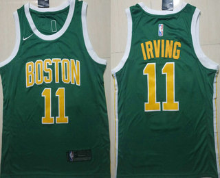 Men's Boston Celtics #11 Kyrie Irving Green With Gold Name Nike Swingman 2018 playoffs Earned Edition Stitched Jersey