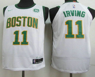 Men's Boston Celtics #11 Kyrie Irving White Nike Authentic 2018 playoffs Earned Edition Stitched Jersey With The Sponsor Logo