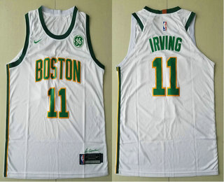 Men's Boston Celtics #11 Kyrie Irving White With Gold 2019 Nike NBA Authentic GE Patch City Edition Jersey