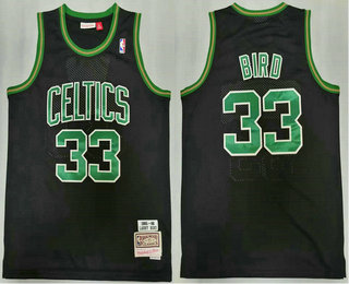 Men's Boston Celtics #33 Larry Bird 1985-86 Black Hardwood Classics Soul Swingman Stitched NBA Throwback Jersey