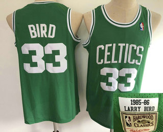 Men's Boston Celtics #33 Larry Bird 1985-86 Green Hardwood Classics Soul Swingman Stitched NBA Throwback Jersey