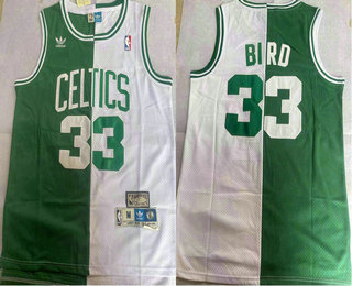 Men's Boston Celtics #33 Larry Bird 1985-86 Green With White Two Tone Hardwood Classics Soul Swingman Throwback Jersey 01