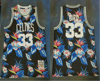 Men's Boston Celtics #33 Larry Bird 1985-86 Ness Floral Fashion Hardwood Classics Soul Swingman Throwback Jersey