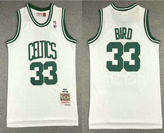 Men's Boston Celtics #33 Larry Bird 1985-86 White Hardwood Classics Soul Swingman Stitched NBA Throwback Jersey