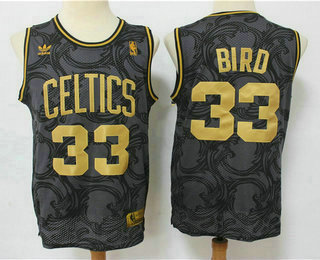 Men's Boston Celtics #33 Larry Bird Black Golden Hardwood Classics Soul Swingman Throwback Jersey