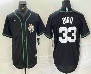 Men's Boston Celtics #33 Larry Bird Black With White Name Base Stitched Baseball Jersey