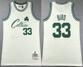 Men's Boston Celtics #33 Larry Bird Cream Chainstitch Throwback Swingman Jersey