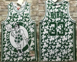 Men's Boston Celtics #33 Larry Bird Green Big Face Mitchell Ness Hardwood Classics Soul Swingman Throwback Jersey 01