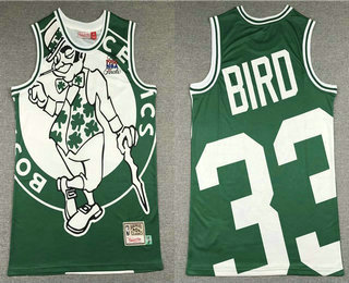 Men's Boston Celtics #33 Larry Bird Green Big Face Mitchell Ness Hardwood Classics Soul Swingman Throwback Jersey