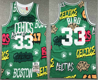 Men's Boston Celtics #33 Larry Bird Green Doodle Fashion Swingman Jersey