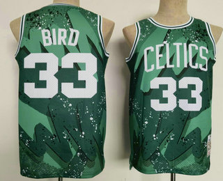 Men's Boston Celtics #33 Larry Bird Green Floral Laser Printing Throwback Jersey