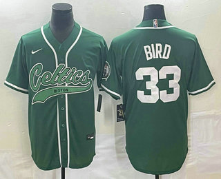 Men's Boston Celtics #33 Larry Bird Green With Patch Stitched Baseball Jersey