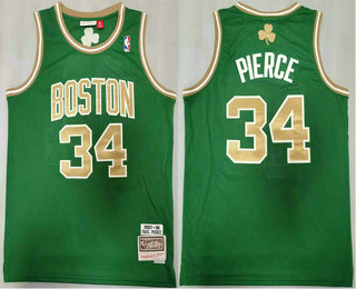 Men's Boston Celtics #34 Paul Pierce Green Gold 2007-08 Hardwood Classics Soul Swingman Stitched NBA Throwback Jersey