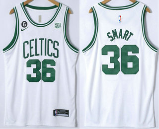 Men's Boston Celtics #36 Marcus Smart White With 6 Patch Nike Stitched Jersey With Sponsor