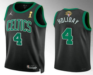 Men's Boston Celtics #4 Jrue Holiday Black 2024 Finals Champions Statement Edition Stitched Jersey