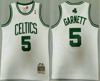 Men's Boston Celtics #5 Kevin Garnett White 2007-08 Hardwood Classics Soul Swingman Throwback Jersey