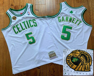 Men's Boston Celtics #5 Kevin Garnett White 2008 NBA 17th Champions Patch 2007-08 Hardwood Classics Soul AU Throwback Jersey