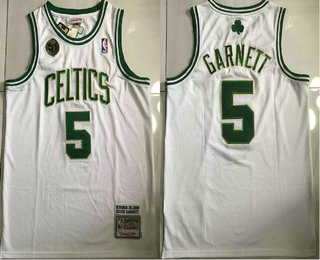 Men's Boston Celtics #5 Kevin Garnett White 2008 NBA 17th Champions Patch 2007-08 Hardwood Classics Soul AU Throwback Jersey