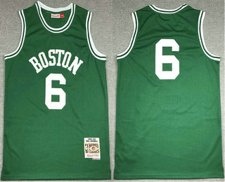 Men's Boston Celtics #6 Bill Russell Green No Name 1962-63 Hardwood Classics Soul Swingman Throwback Jersey