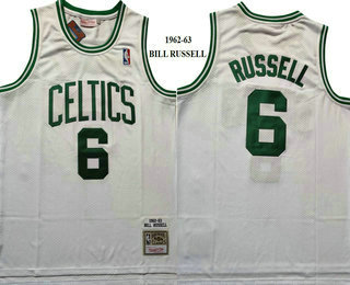 Men's Boston Celtics #6 Bill Russell White 1962-63 Hardwood Classics Soul Swingman Throwback Jersey