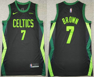 Men's Boston Celtics #7 Jaylen Brown 2024 Black City Edition Swingman Sponsor Stitched Jersey