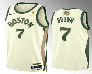 Men's Boston Celtics #7 Jaylen Brown 2024 Finals Champions City Edition Stitched Jersey