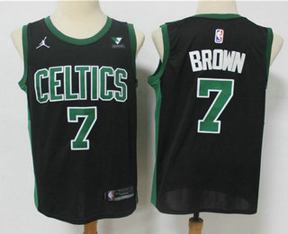 Men's Boston Celtics #7 Jaylen Brown Black 2021 Brand Jordan Swingman Stitched NBA Jersey With NEW Sponsor Logo