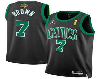 Men's Boston Celtics #7 Jaylen Brown Black 2024 Finals Champions Statement Edition Stitched Jersey