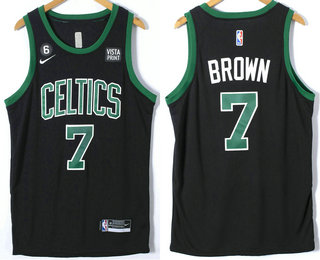 Men's Boston Celtics #7 Jaylen Brown Black With 6 Patch Nike Stitched Jersey With Sponsor