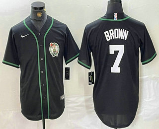 Men's Boston Celtics #7 Jaylen Brown Black With White Name Base Stitched Baseball Jersey