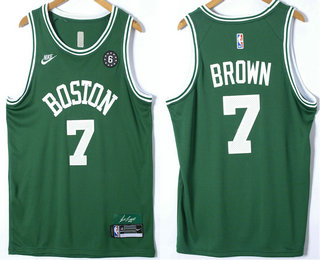 Men's Boston Celtics #7 Jaylen Brown Classics Green With 6 Patch Nike Stitched Jersey With Sponsor