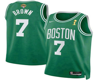 Men's Boston Celtics #7 Jaylen Brown Green 2024 Finals Champions Icon Edition Stitched Jersey