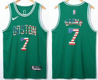 Men's Boston Celtics #7 Jaylen Brown Green USA Flag 75th Anniversary Diamond 2022 Stitched Jersey