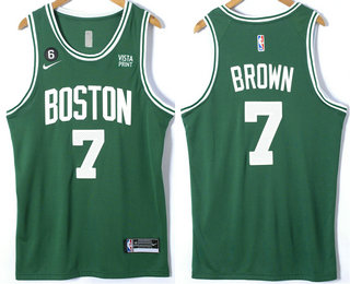 Men's Boston Celtics #7 Jaylen Brown Green With 6 Patch Nike Stitched Jersey With Sponsor