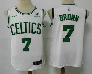 Men's Boston Celtics #7 Jaylen Brown White 2021 Nike Swingman Stitched NBA Jersey With NEW Sponsor Logo