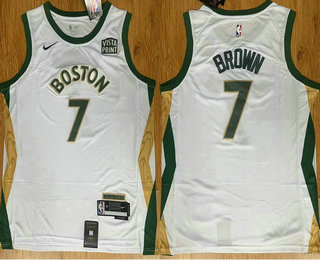 Men's Boston Celtics #7 Jaylen Brown White 2024 City Edition Sponsor Stitched Jersey