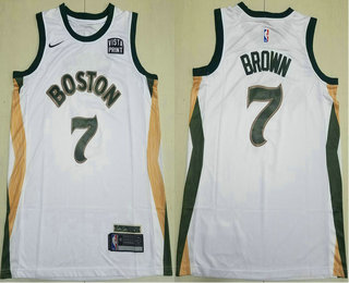 Men's Boston Celtics #7 Jaylen Brown White 2024 City Edition Sponsor Stitched Jersey