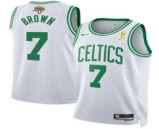Men's Boston Celtics #7 Jaylen Brown White 2024 Finals Champions Association Edition Stitched Jersey