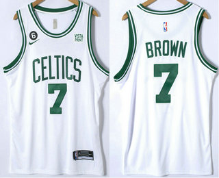 Men's Boston Celtics #7 Jaylen Brown White With 6 Patch Nike Stitched Jersey With Sponsor