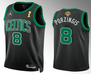 Men's Boston Celtics #8 Kristaps Porzingis Black 2024 Finals Champions Statement Edition Stitched Jersey